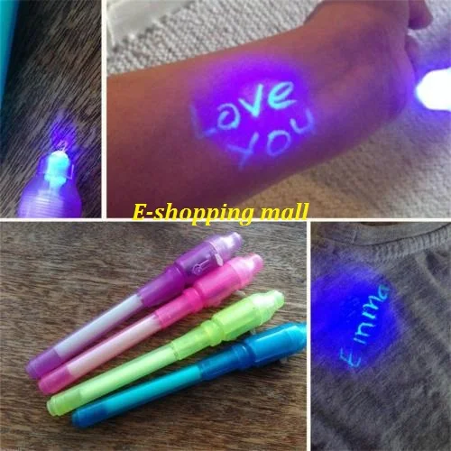 50piece/lot ,Invisible Ink Pen UV Black Light Combo,2 in 1 Invisible Ink Pen Creative Invisible