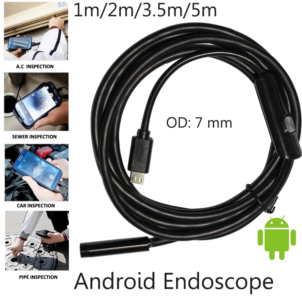 

5M 3.5M 2M 1M mini USB Android Endoscope Snake OTG USB Endoscope 7mm Lens IP67 Waterproof USB Borescope Pipe Inspection Camera