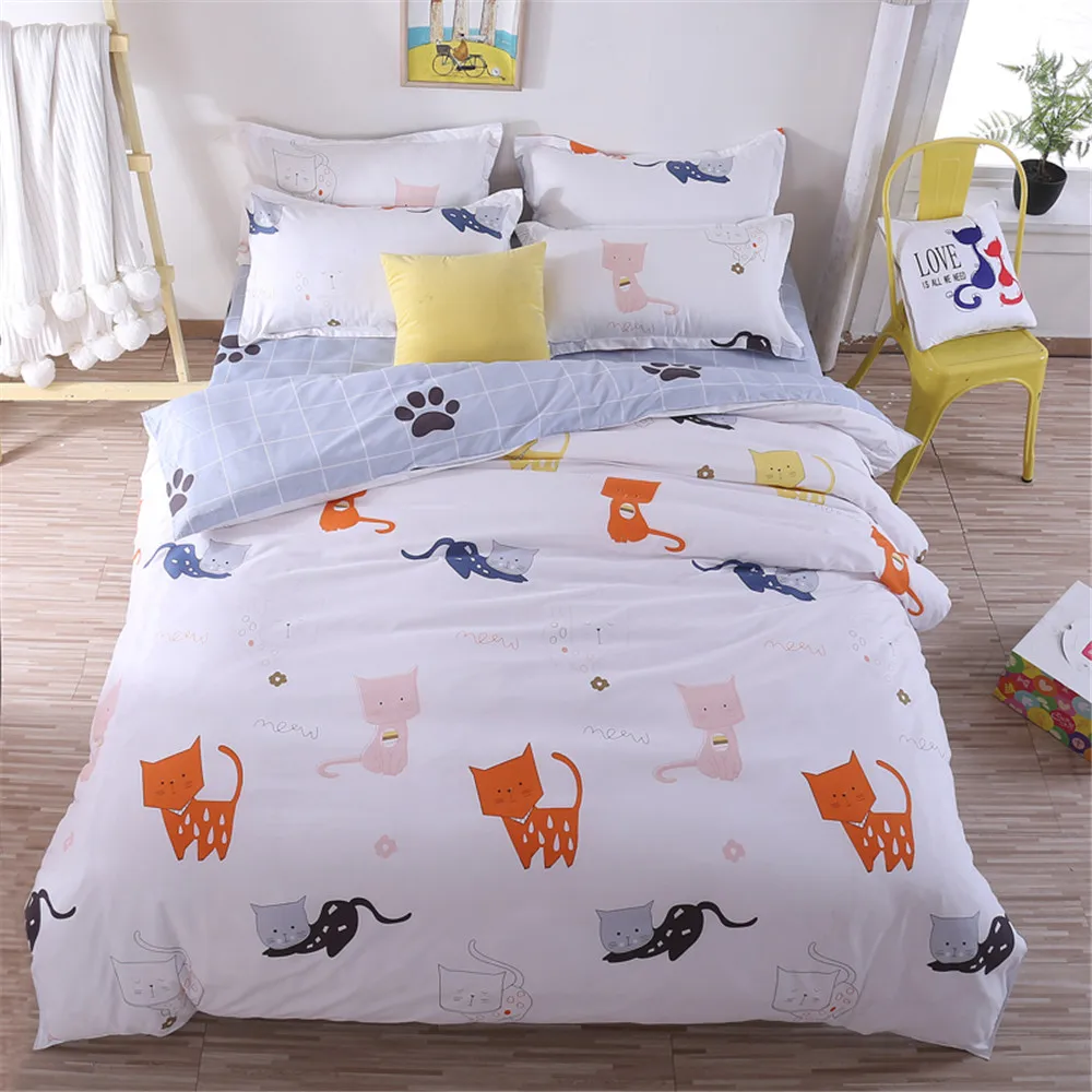 Home Textiles Cartoon Little Cat Duvet Cover Plaid Bed Sheet