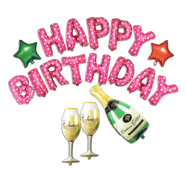 Boy Happy Birthday Wine Bottle Wineglasses Stars Balloon Sets Girl