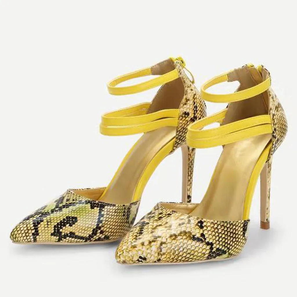 Pompes Feminina Nouveau Haute Simples Pointu Sexy De Femme Bout Pied Peau Serpent Sandalia Motif jaune Anneau Muqgew Sandales Pour Chaussures Talon Blanc a4AqBxBwn
