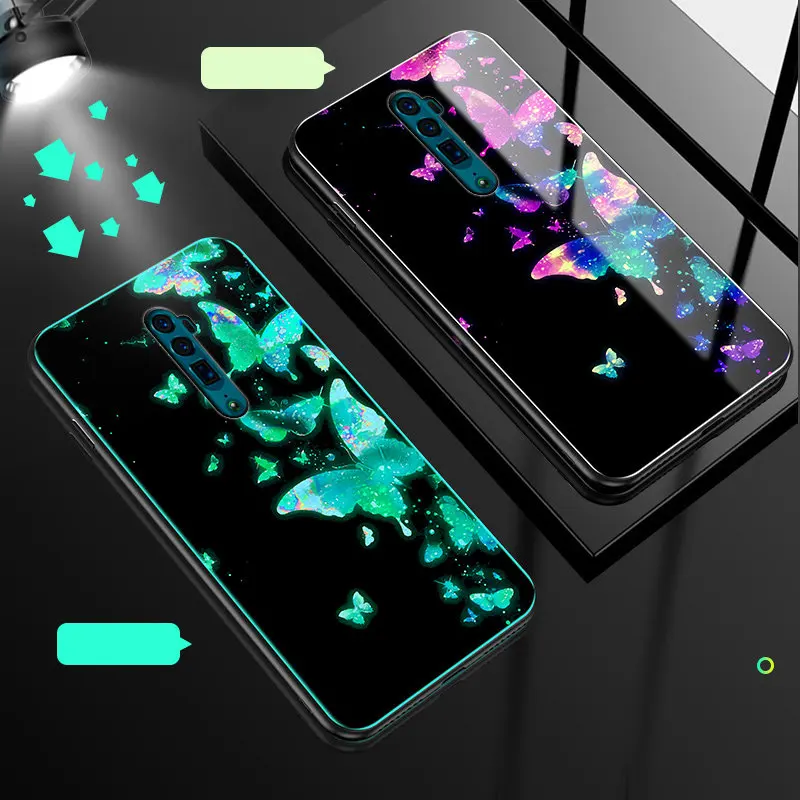 Светящийся чехол для телефона Oppo Reno 10x zoom чехол, светящаяся задняя крышка из закаленного стекла для Oppo Reno 10x zoom, силиконовый чехол