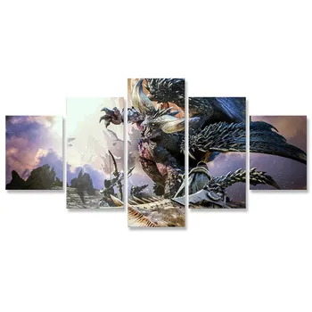 

Monster Hunter Wall Art Painting 5 Panels Canvas Wall Decor Picture for Living Room Home Decoration Poster Paintings