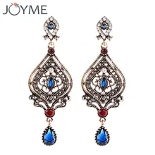 Azul Rojo de La Flor Real de la vendimia Pendientes Largos Pendientes de La Gota Max Brincos Bijoux Bijuterias Joyería Turca Para La Boda Nupcial