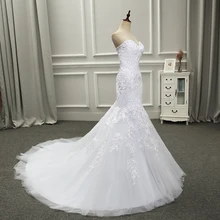 Personalizado de Alta Qualidade Lace Strapless com Apliques de Lantejoulas Lace Up Voltar Mermaind Tribunal Trem Do Vestido de Casamento Vestido De Noiva