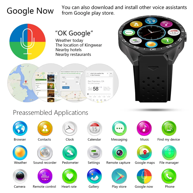  KW88 Smart Watch 1.39 inch Touch Screen Heart Rate BT4.0+WiFi GPS 3G Sim Card Android 5.1 Sports Me
