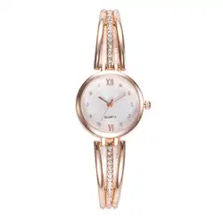 Роскошные Rhinestone Круглый Циферблат Аналоговый кварцевый тонкий браслет женские наручные часы