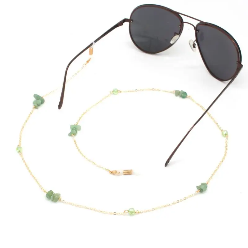 Роскошный золотой свет очков цепочка для очков Регулируемый Ремешок шейный ремень Шнур зеленый камень очки с цепочкой шеи держатель