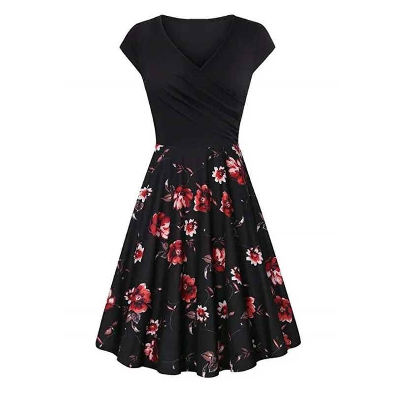 S-3XL Plus Size Summer Women Dresses Female Floral Print 50S 60S Vintage Rockabilly Dress Casual Dot A-Line Retro Dress Vestidos