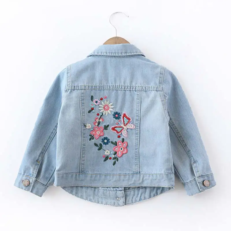Girls Floral Denim Jackets Toddler Girl Butterfly Embroidery Vintage Jean Coat Kids Spring Fashion Long Sleeve Clothes Outwear (2)