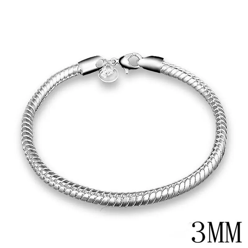 Anenjery браслеты из стерлингового серебра 925 пробы 3 мм 4 мм браслеты из змеиные кости браслеты для мужчин и женщин ювелирные изделия S-B36