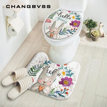 

2pcs/set Cute Rabbit Anti-Slip Floor Mat For Toilet Pedestal Rug Lid Toilet Cover Bath Mat Floor Mats Carpet Bathroom Carpet Set