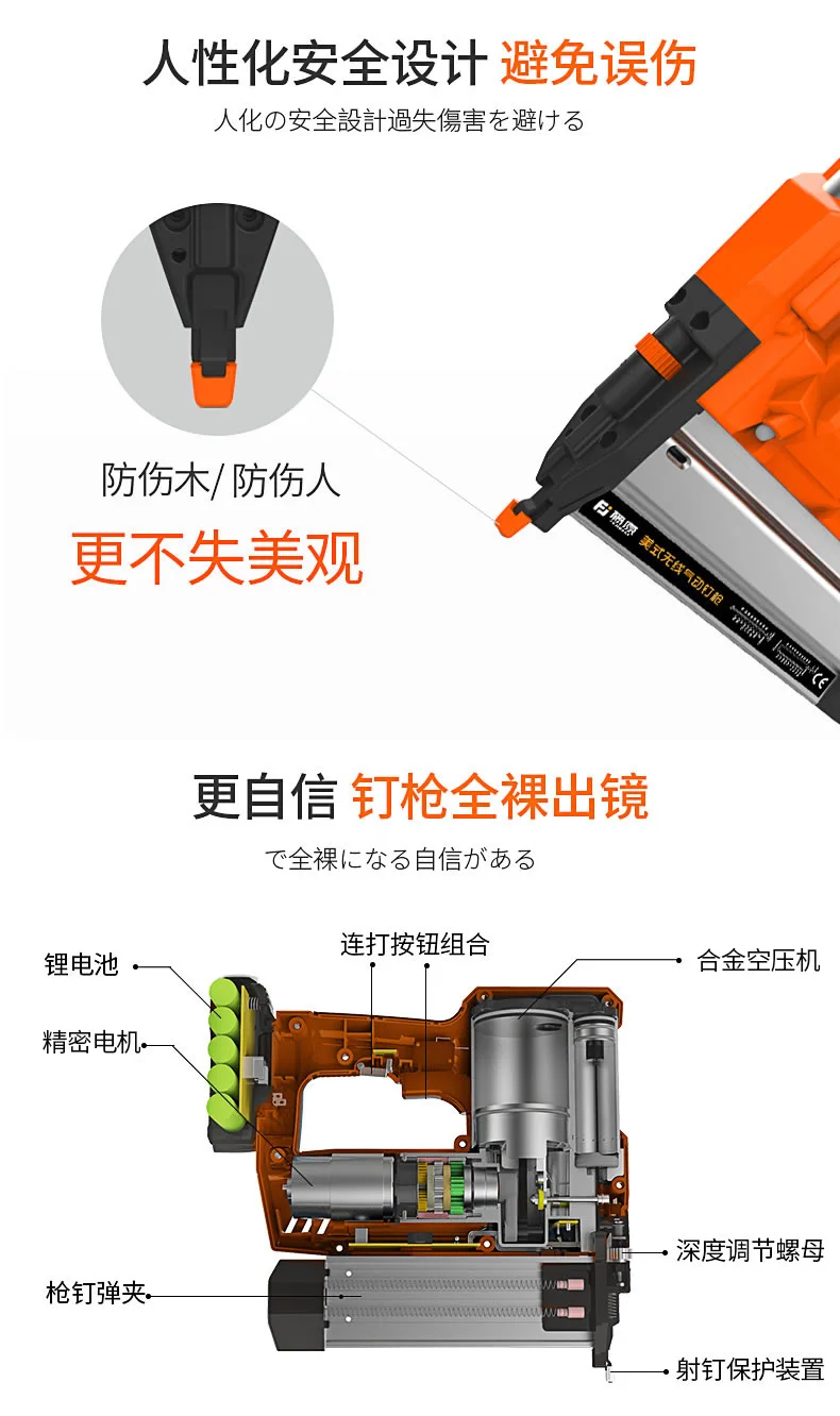 Беспроводной деревообрабатывающий инструмент для зарядки литиевой батареи, стальной дверной гвоздь, Электрический гвоздь