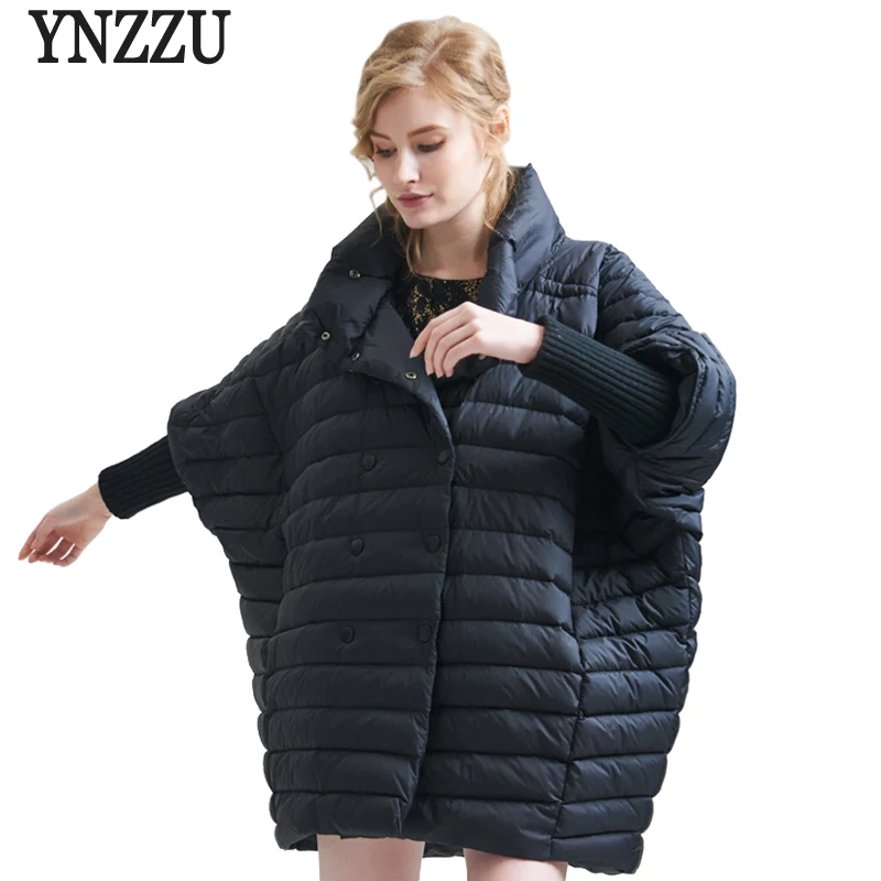 

YNZZU Brand Women Winter Jacket Casual Bat Sleeved Patchwork White Duck Down Coat Loose Oversized Women Jackets O325