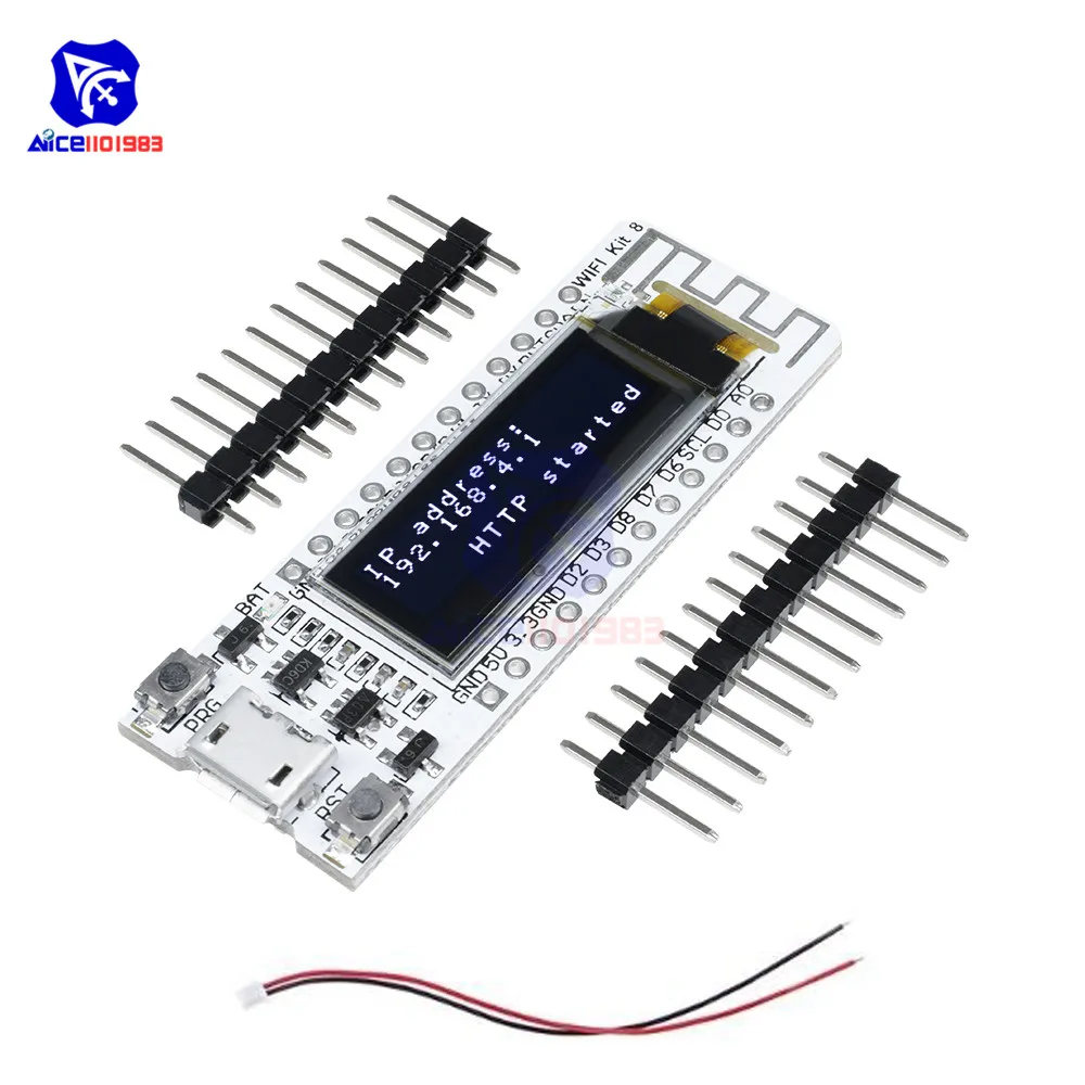 

ESP8266 WIFI Development Board 0.91 inch OLED Display CP2014 NodeMcu White Module 32MB Flash Internet of Things for Arduino TTGO