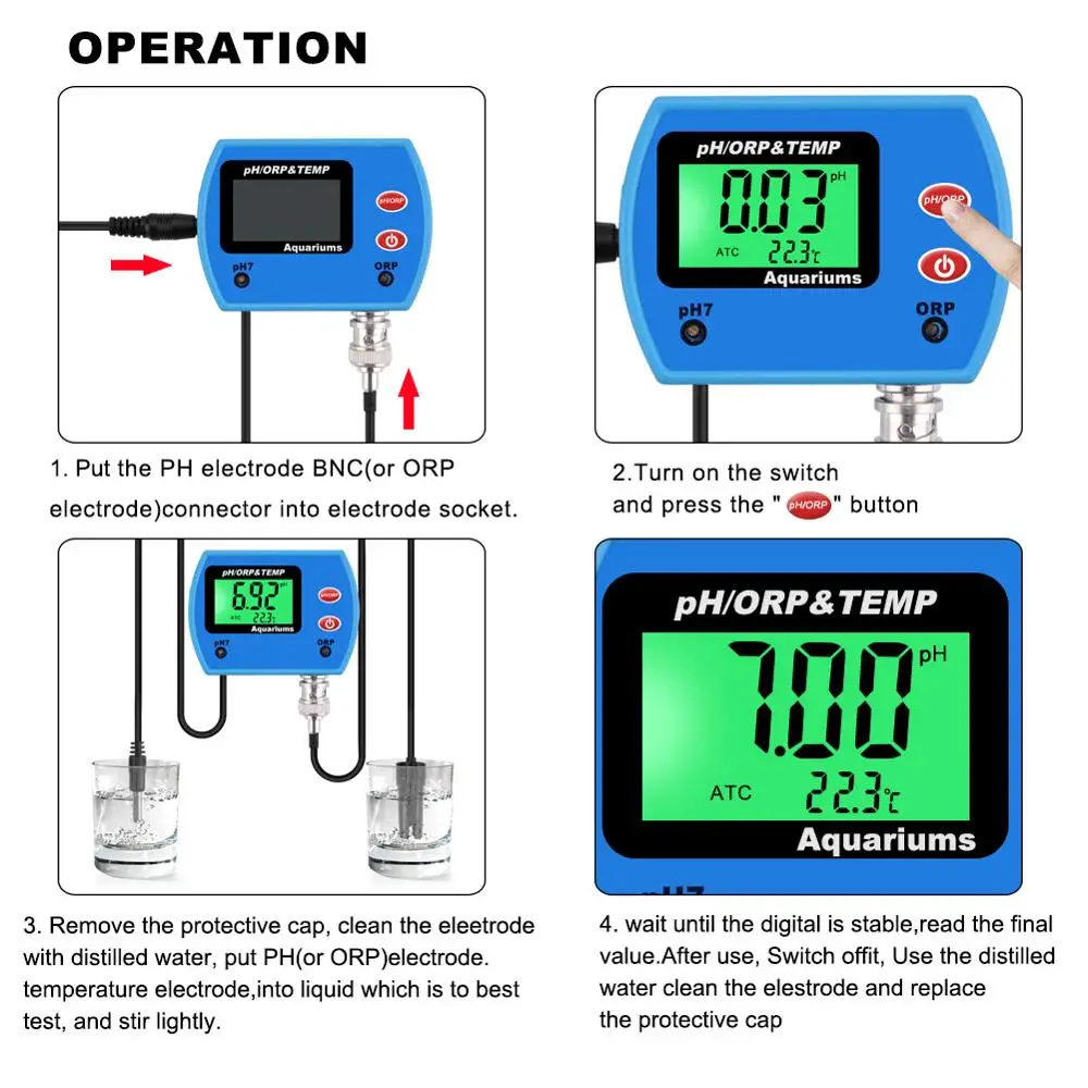 Yieryi Профессиональный PH/ORP TEMP 3 в 1 мультипараметрический тестер качества воды цифровой ЖК-дисплей онлайн мониторинг прибор для измерения PH для аквариума