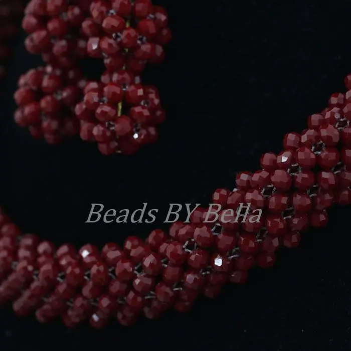 Opaque Burgund Kristall Perlen Frauen Kostüm Mode Halskette Set Braid Hochzeit Perlen Afrikanischen Braut Schmuck Freies Verschiffen ABK516