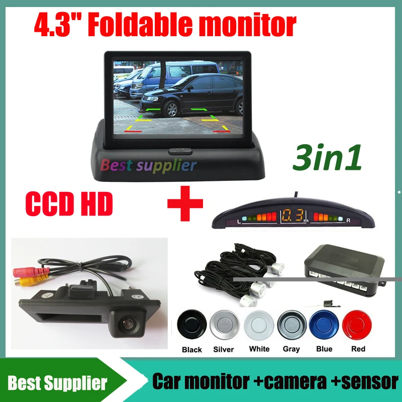 

parking sensor + car rear view parking camera For VW Passat Tiguan Golf Touran Jetta Sharan Touareg Audi A4 A4L A5 A6 + monitor