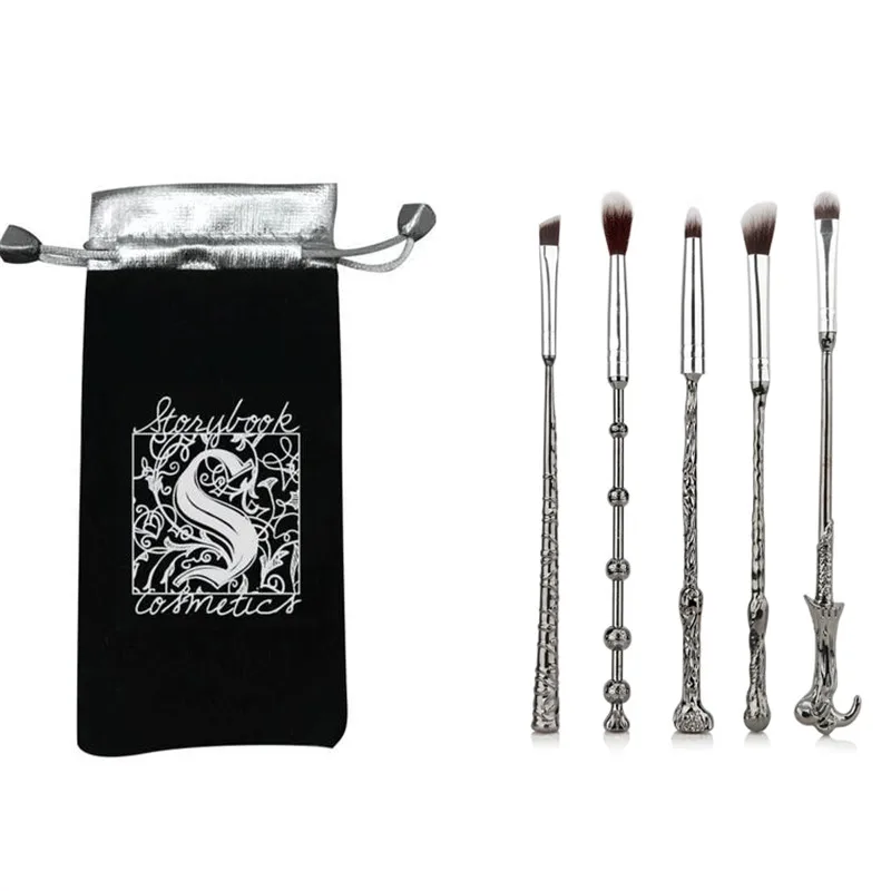 

With original bag 5pcs Harry Potter Wand makeup Brush Set Wizard Storybook Mugs Cosmetics Makeup Make Up metal&plastic Brushes