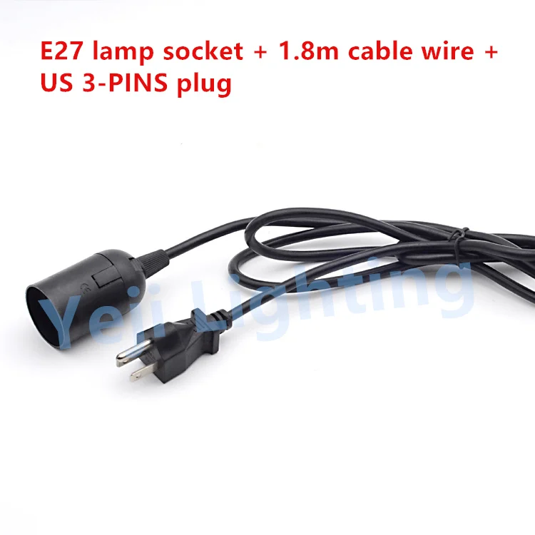CE E27 держатель лампы высокой мощности с 3 булавки plug and 1,8 м кабель провод комплект шнуров ретро edison черное освещение аксессуары "сделай сам"