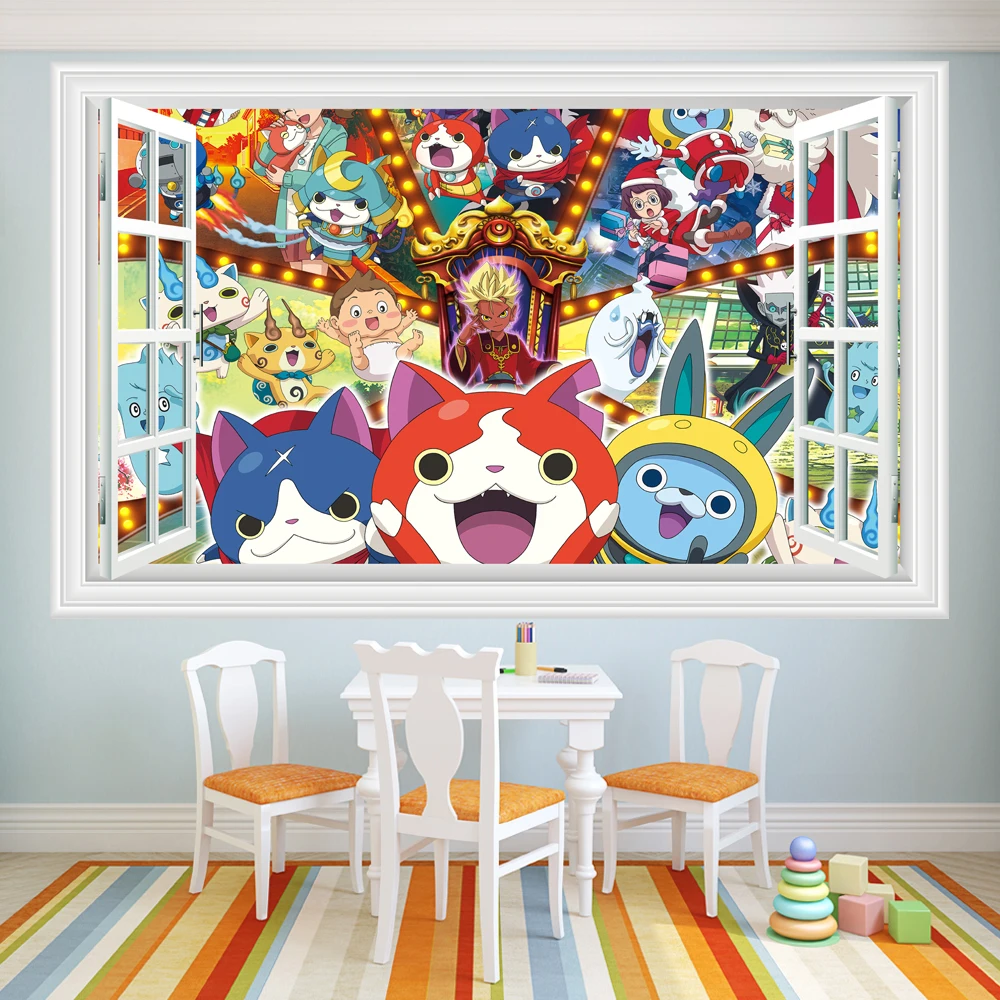 

Yokai Watch 3D window view Wall Sticker Decal Kids Room Decor Sport Boy Kids Bedroom DIY Gift B420 Free Shipping