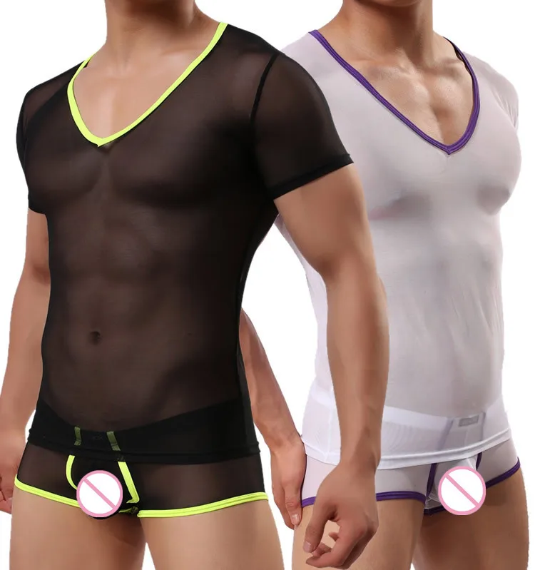 Hot Plus Size Lingerie Men See Through Gauze Mesh Body Suit Sexy