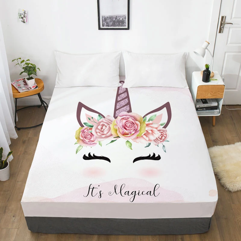 

3D HD Digital Printing Custom Bed Sheet With Elastic,Fitted Sheet Twin Queen King,Mattress Cover 160x200,Cartoon Crown unicorn