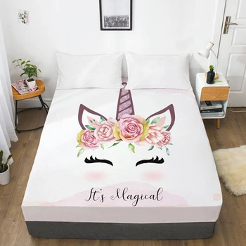 

3D HD Digital Printing Custom Bed Sheet With Elastic,Fitted Sheet Twin Queen King,Mattress Cover 160x200,Cartoon Crown unicorn