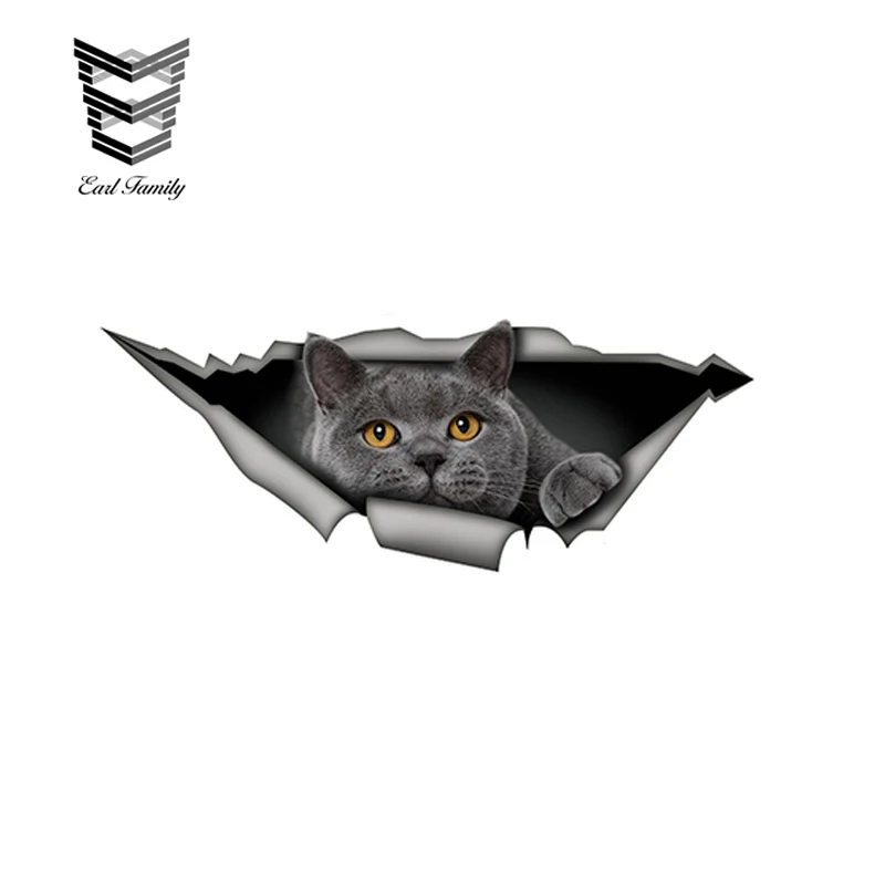 

EARLFAMILY 15cm x 6cm British Shorthair Funny Cat Car Sticker Gray Cat Decal Waterproof 3D Car Styling Stickers Decoration