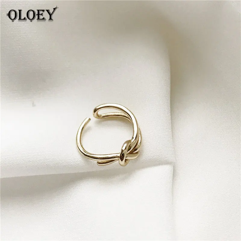 

OLOEY 100% Pure 925 Sterling Silver Ring Fascinating Gold Plated Unique Knot Open Finger Rings for Women Fine Jewelry YMR682