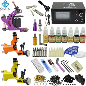 

OPHIR 350pcs PRO Complete Tattoo Kit 3 Rotary Tattoo Gun Machine 7 Color Inks Grip Needles Nozzles Tattoo Accessories_TA077