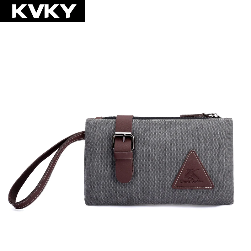 KVKY мужской брендовый клатч модный однотонный дизайнерский холщовый и кожаный