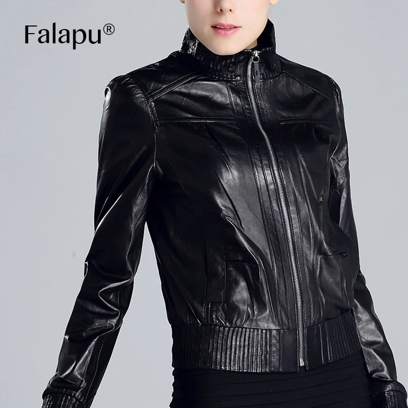 Falapu стиль с длинными рукавами короткая заметка на молнии весна-осень высококачественные кожаные женские куртки 6009