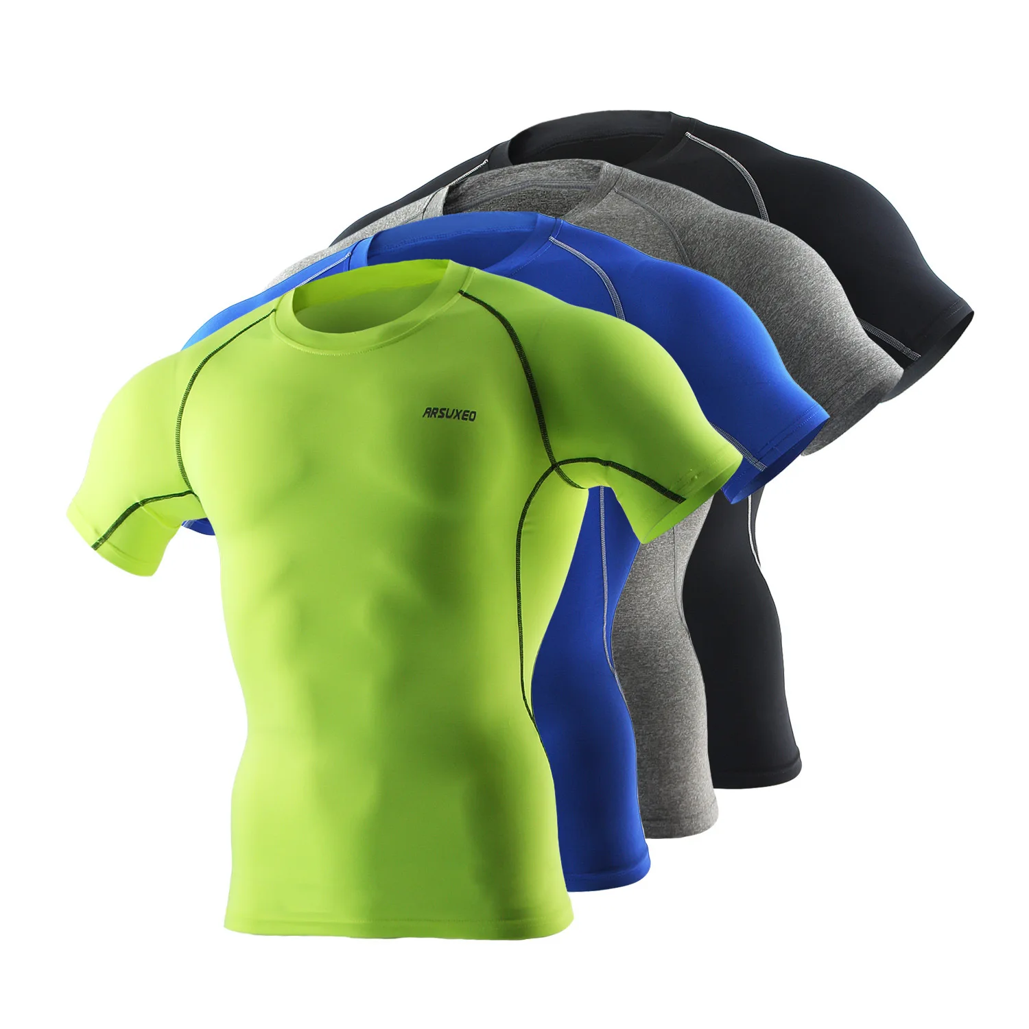 Arsuxeo мужская спортивная рубашка с коротким рукавом дышащая компрессионная