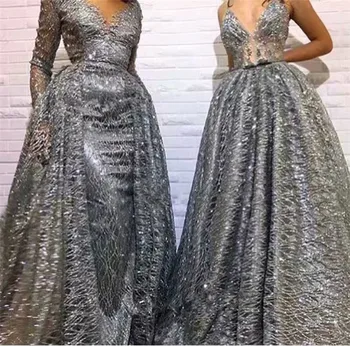 

Elegant evening dress material with glitters French net lace fabric in silver UN73(5yards/pc)