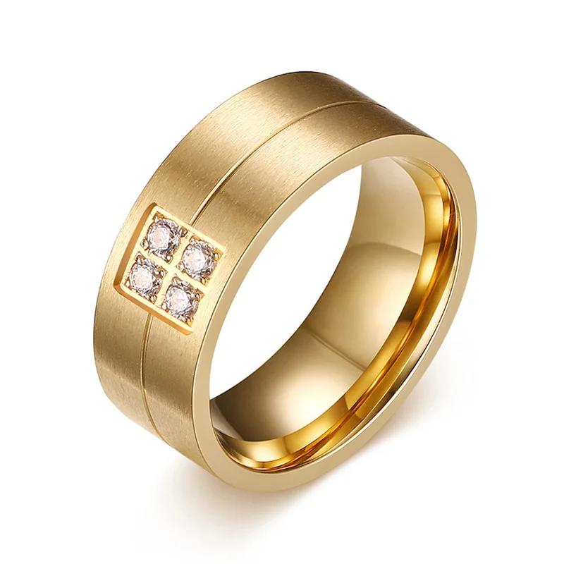 

Female Ring Quality Gold-Color Gun Black Plated Titanium Steel Ring Micro Paved Zircon Stainless Steel Ring Wholesale