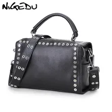 NIGEDU Роскошная Брендовая женская сумка с заклепками Модная Рок и панк персональная женская сумка на плечо дизайнерские женские сумки через плечо Черные