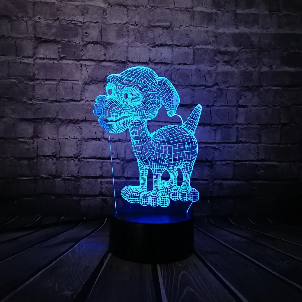 Новинка милая собака 3D светодиодный USB лампа ночник светильник 7 цветов меняющий