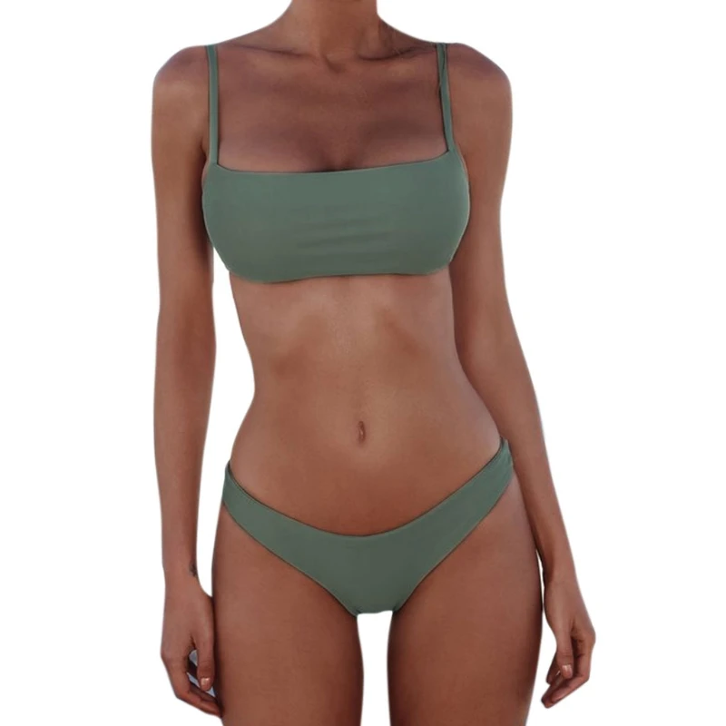

Women Sexy Push Up Bra Low Waist Thongs Solid Color Bikini Set Triangle Swimsuit W20