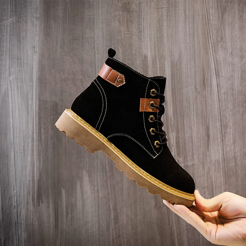

Fashion Leisure Retro Motorcycle Boots Women Ankle Round Toe Med Lace up Martin Boots Hoof Heels Platform Punk Ladies Shoes
