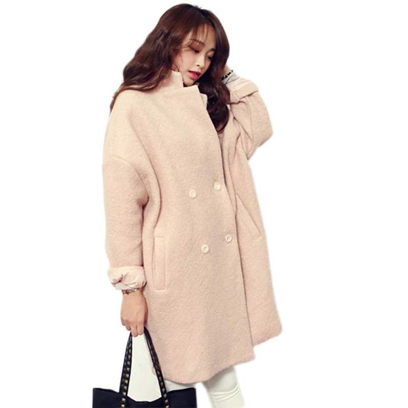 

2019 Winter Women Woolen Coat New Style Fashion Mid-long Solid color Blends Jacket Casual Loose Large size Female Coat NUW08