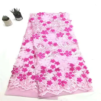 

HFX Latest Pink Pretty Party Dress Net Lace 3d African Wedding Dress Tulle Lace Fabric Embroidery Lace Fabric for Lady X1252-3
