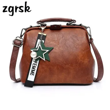 

Fashion Oil Wax Leather Women Handbag Shoulder Bag Vintage Doctor Messenger Bags Ladies Tassel Rivets Totes Designer Handbags