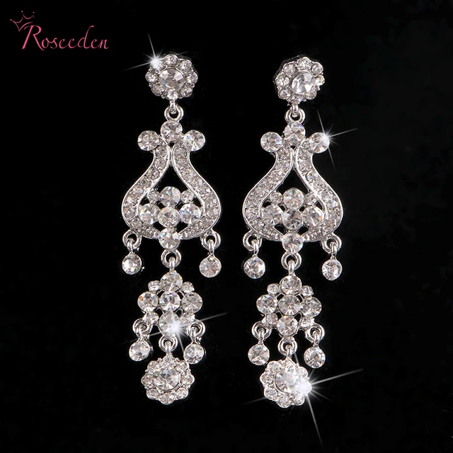 Aliexpress Com New Chandelier Crystal Rhinestone Silver New Chandelier Crystal Rhinestone Silver Earrings Bridal Long For Women Wedding Jewelry Free