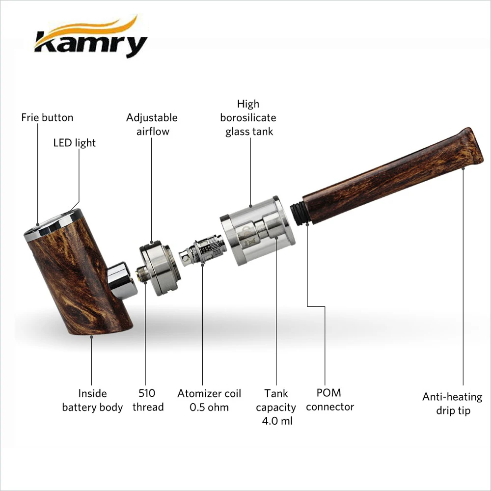 

Authentic Kamry K1000 Plus E Pipe kit built-in 1100mAh Atomizer e-Pipe Mod vaporizer K1000 plus e cigarette Smoking Hook
