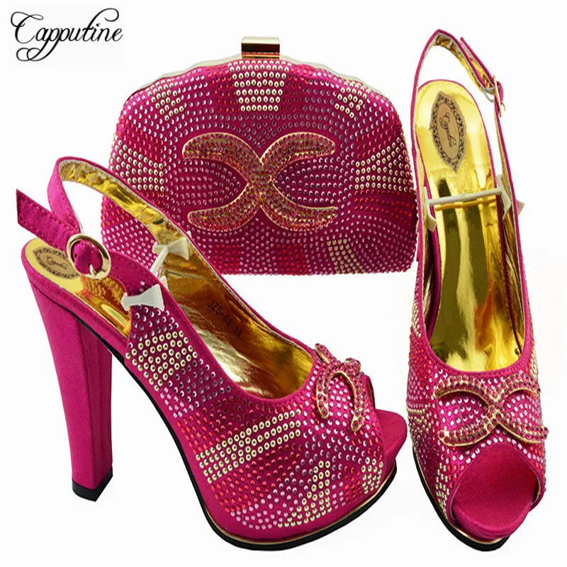 

Capputine 2018 New Fashion Woman Shoes And Bag Set Italian Elegant High Heels Shoes And Bags To Match Set For Wedding ZS-03