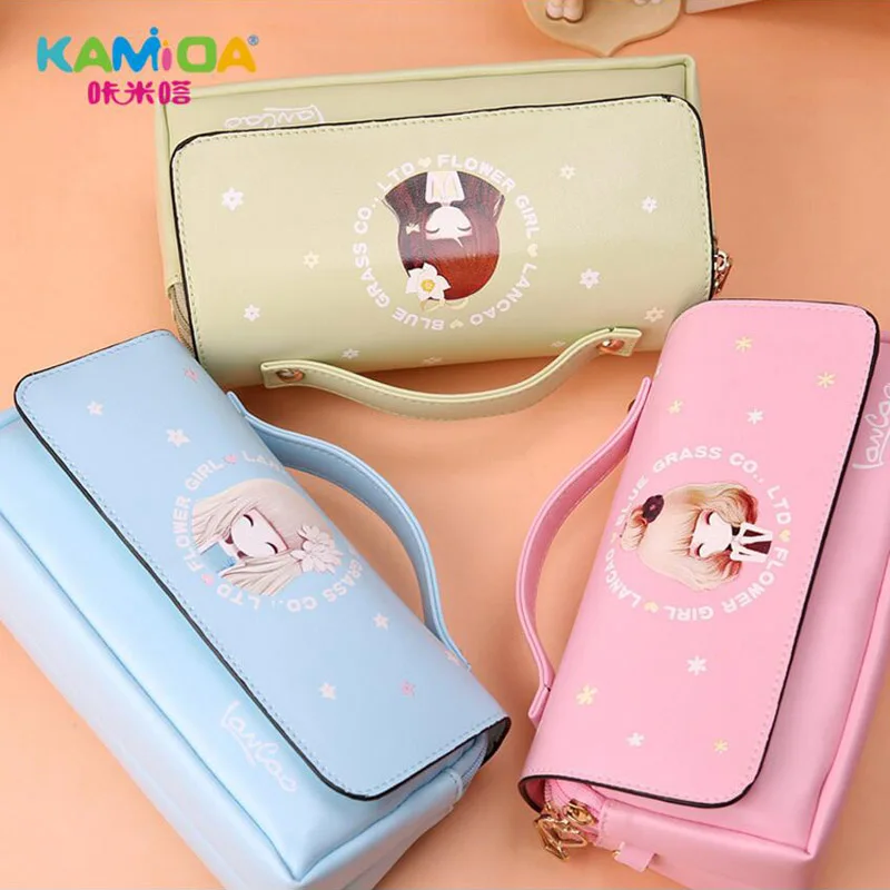 

Student Bag Multifunctional Real Accessories Set Large Capacity Faux Leather Crayon Girls Bags School Supplies Cute Gift Package