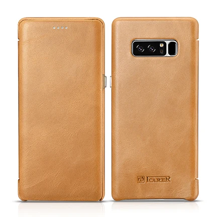 Округленными изогнутыми краями Винтаж в ретро-стиле для samsung Galaxy Note 8 Note8 бренд icarer натуральная из натуральной коровьей кожи кожаный чехол - Цвет: Хаки