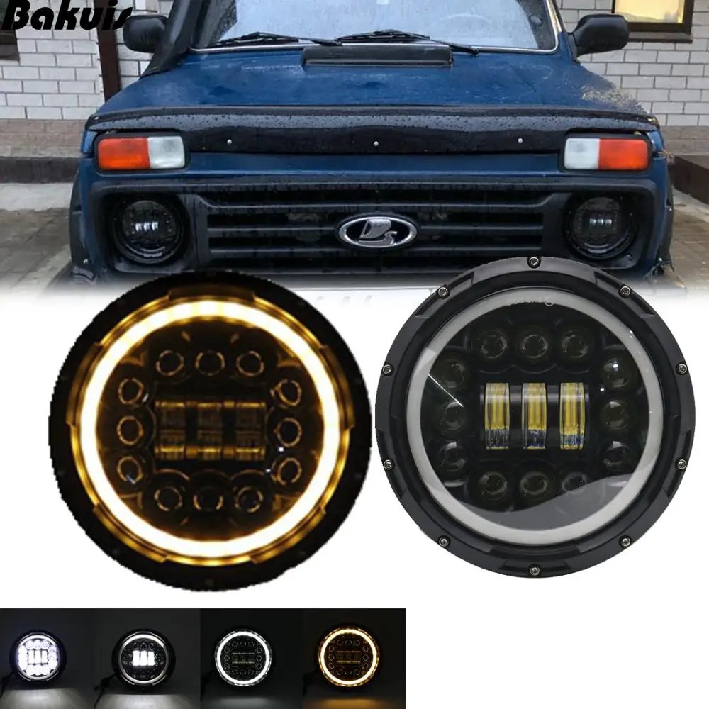 

2X 7inch DRL Angle Eyes led Projector headlamp For Lada Niva 4x4 7 Inch Round Halo Led Headlight for Jeep Wrangler Unlimited JK