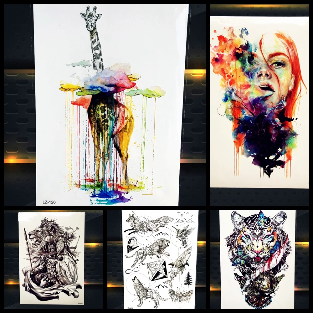 

Colorful Water Color Rain Temporary Tattoo Sticker Fake Giraffe On Cloud Body Arm Art Water Transfer Flash Tattoo Sticker PLZ126